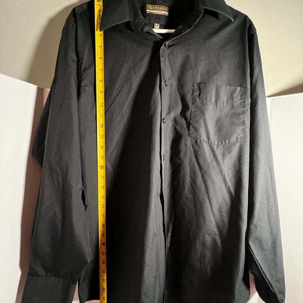 Van Heusen Mens Large 16 34/35 Fitted Black Long Sleeve Dress Shirt Wrinkle Free